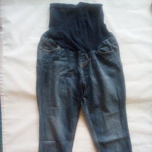 MATERNITY CAPRI  DENIM JEANS FULL PANEL M CUFFED